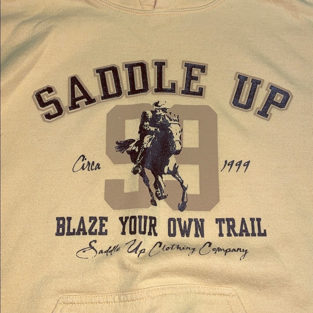 Saddle Up "Blaze Your Own Trail" Hooded Sweatshirt.  Yellow.  Size Medium.
